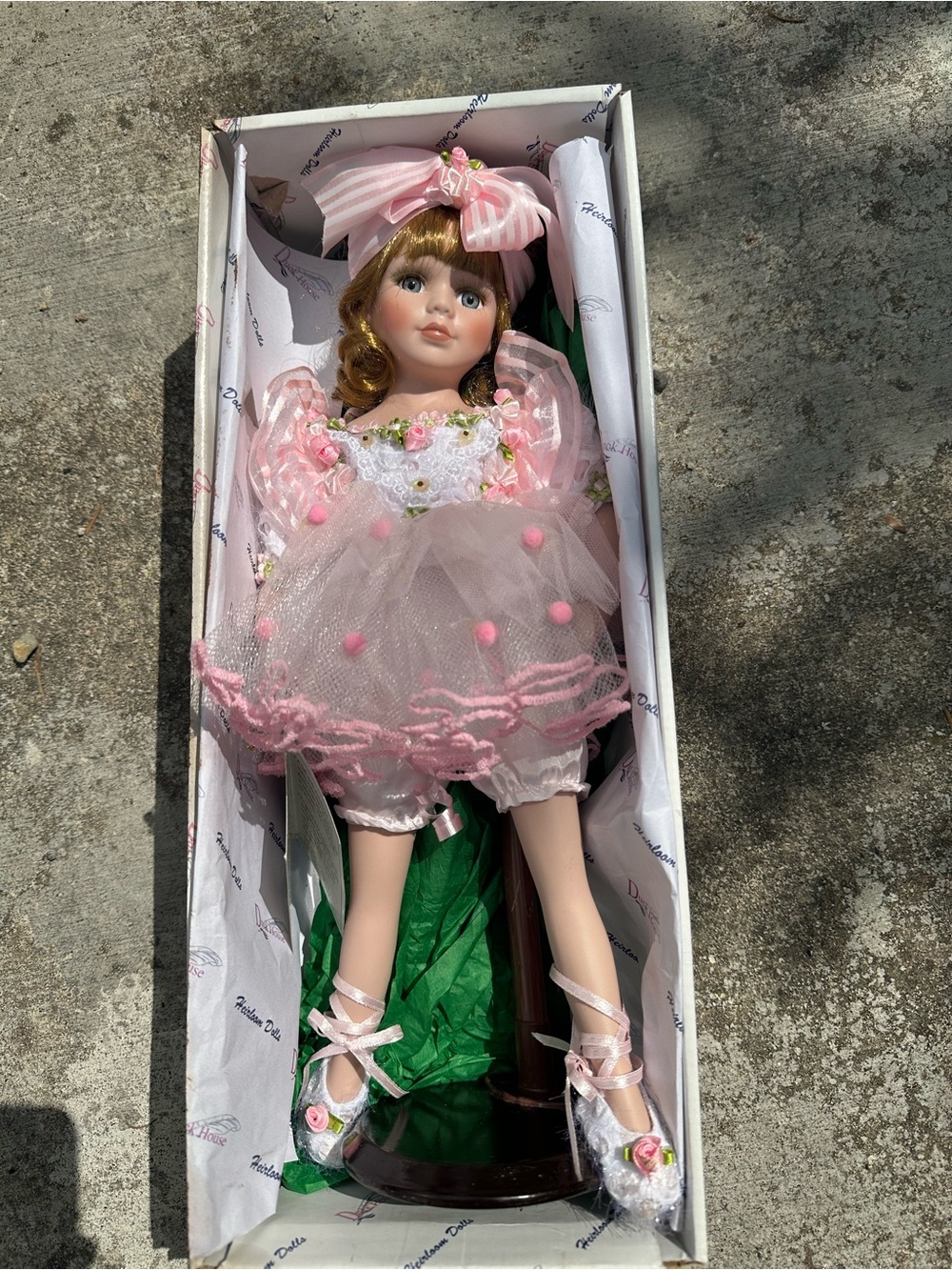 Porcelain Pink Ballerina Doll with Tulle Dress Dool